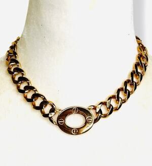 Express Chunky Choker Necklace Gold Tone Chain Oval Center